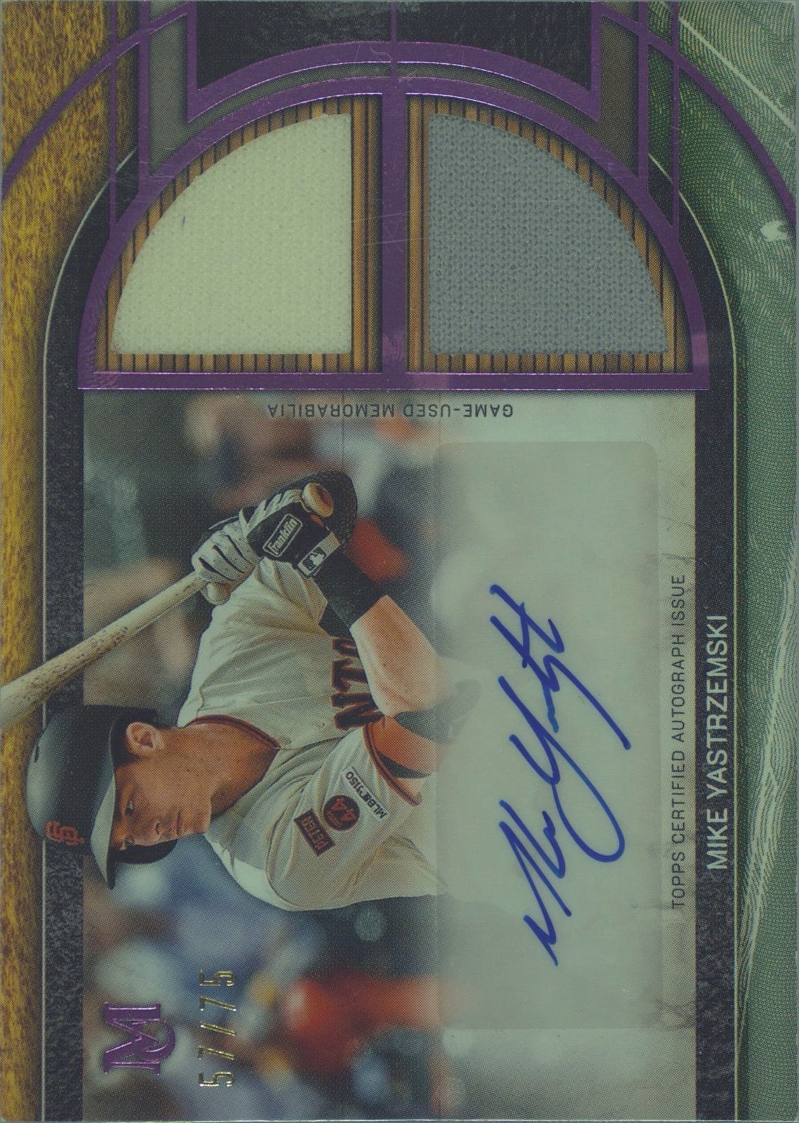 2025 Topps Museum Collection Mike Yastrzemski Dual Relic Autograph /75 — front