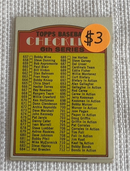1972 Topps Baseball #103 2nd Series Checklist — front