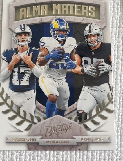 2024 Panini Prestige #7 Alma Maters Brandon Aubrey/Kyren Williams/Michael Mayer — front