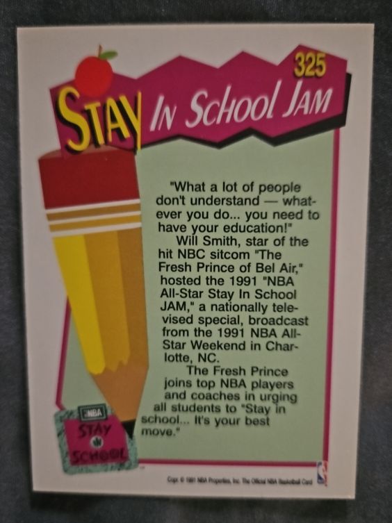 1991-92 SkyBox #325 Stay In School Jam Will Smith — front