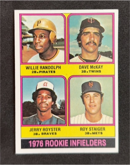 1976 Topps #592 Rookie Infielders Willie Randolph/Dave McKay/Jerry Royster/Roy Staiger — front