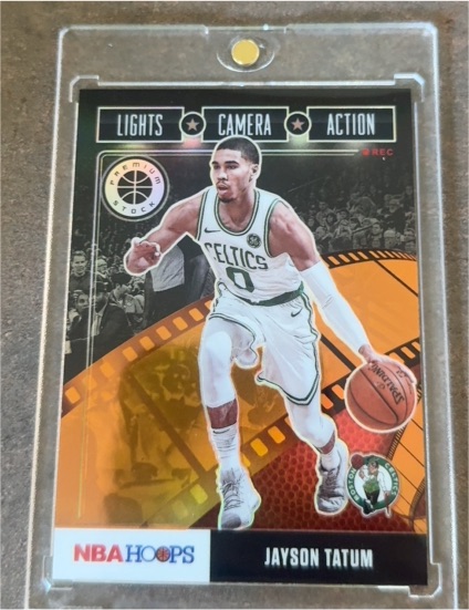 2019-20 Panini NBA Hoops Premium Stock #24 Jayson Tatum Lights Camera Action Silver Prizm — front