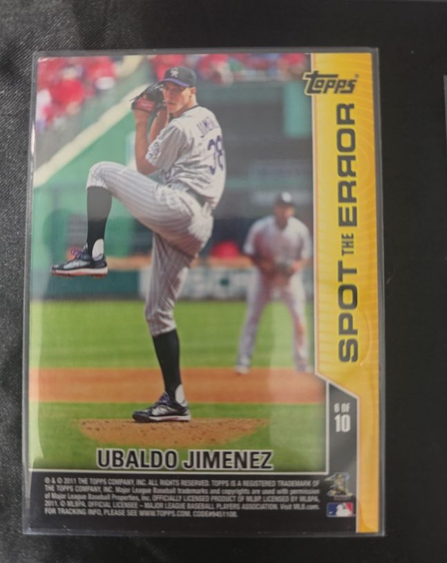2011 Topps Opening Day Spot the Error #6 Ubaldo Jimenez — front