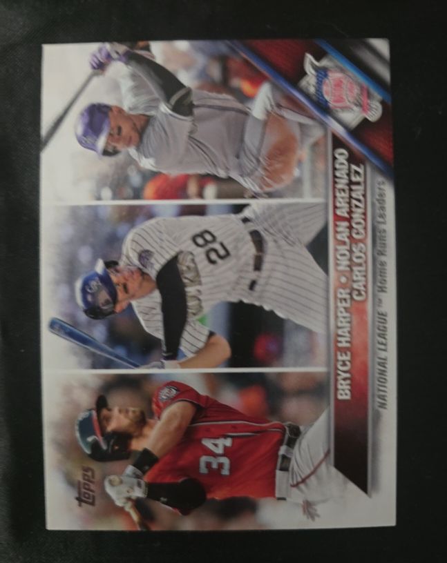2016 Topps League Leaders #337 Bryce Harper, Nolan Arenado, Carlos Gonzalez — front