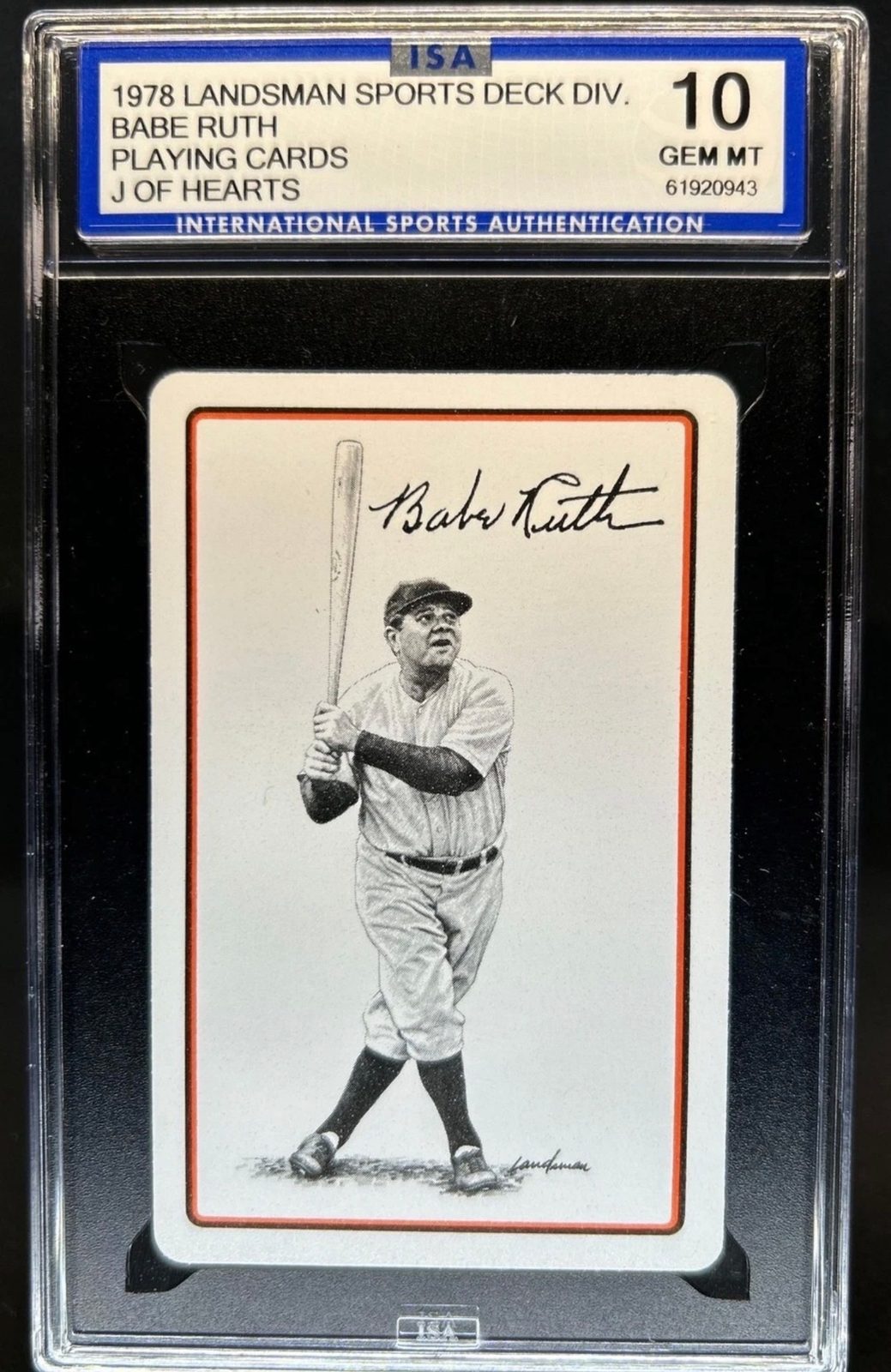 1978 Landsman Sports Deck Div. Babe Ruth Playing Card J of Hearts — front