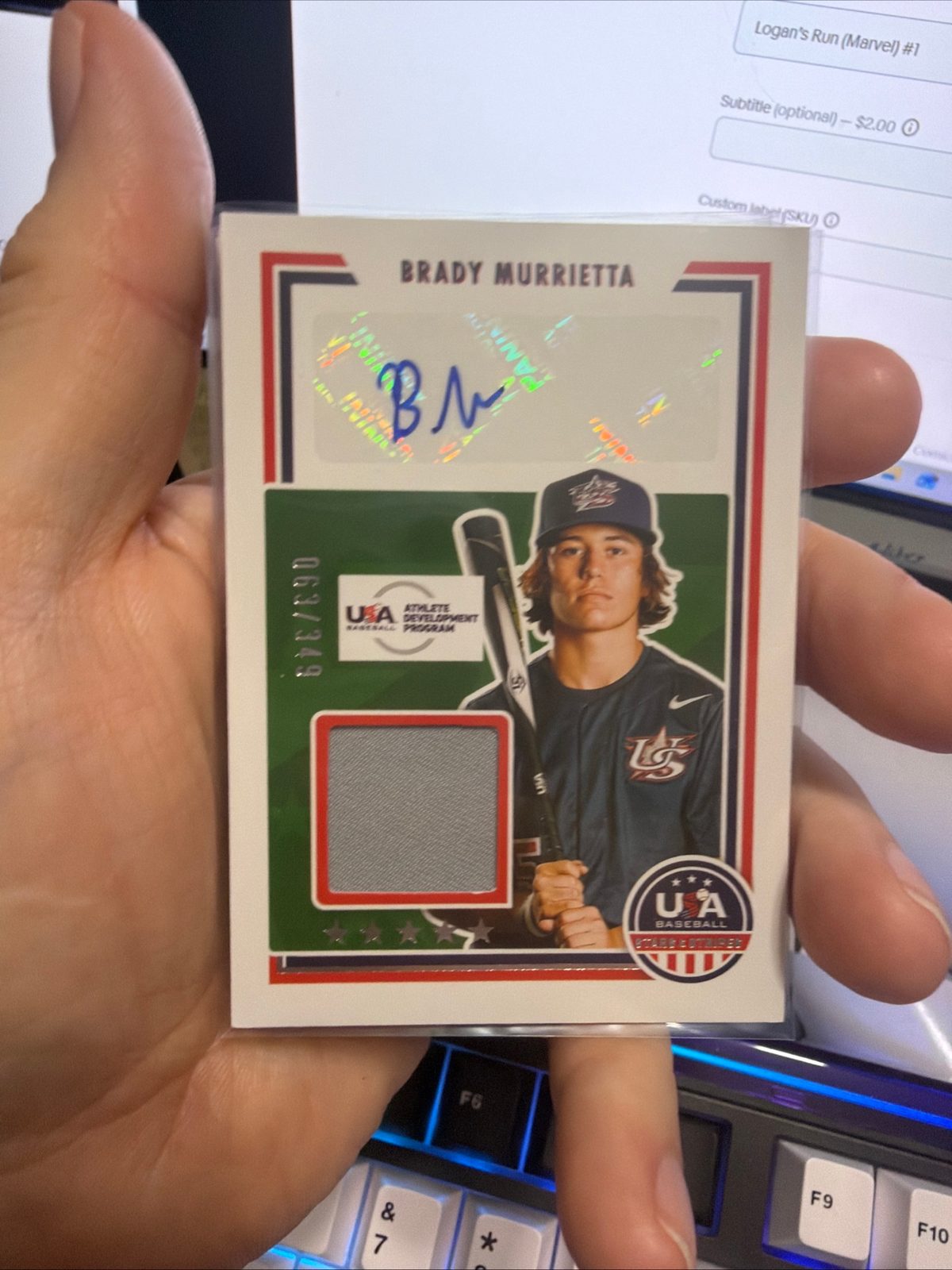 2022 Panini Stars & Stripes USA Baseball Brady Murrietta Jersey Signatures #15U-BM — front