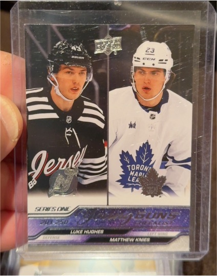 2023-24 Upper Deck Series 1 #250 Luke Hughes / Matthew Knies Young Guns Checklist — front