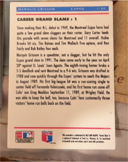 1991 Upper Deck Grand Slam Limited Edition #1 Marquis Grissom — front
