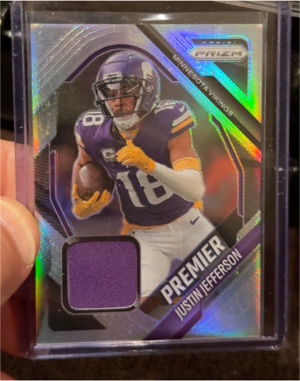 2025 Panini Prizm Premier Patch #PJY-JUJ Justin Jefferson — front