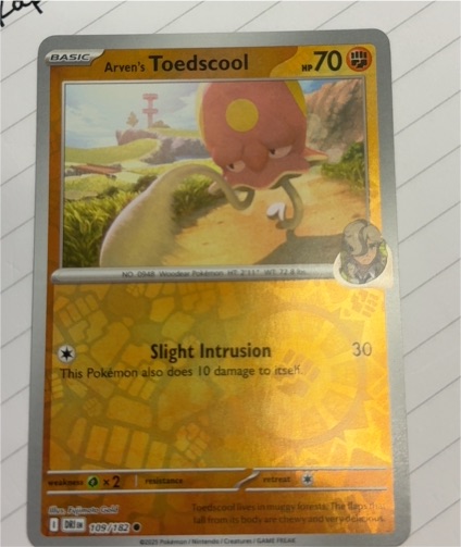 2025 Pokemon Destined Rivals #109 Arven's Toedscool — front
