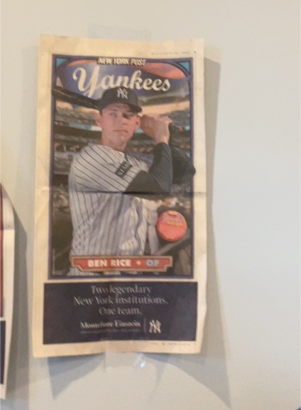 1992 New York Post Yankees Ben Rice — front