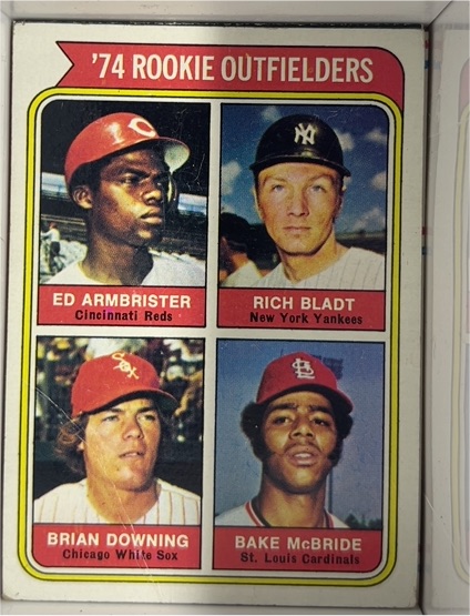 1974 Topps #601 Rookie Outfielders Ed Armbrister Rich Bladt Brian Downing Bake McBride — front
