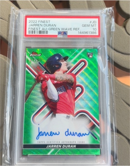 2022 Topps Finest #JD Jarren Duran Finest AU-GREEN WAVE REF. — front