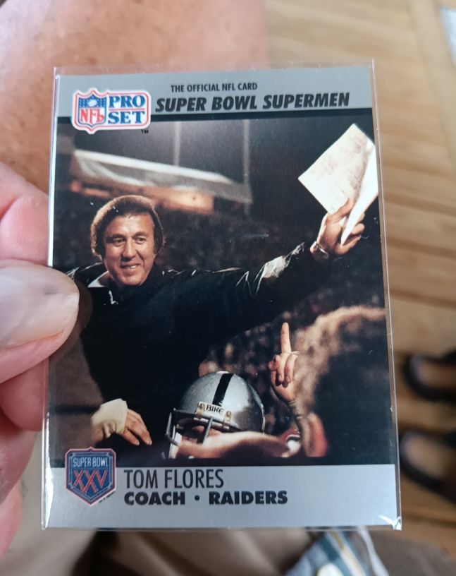 1990 Pro Set #25 Tom Flores Super Bowl Supermen Raiders — front