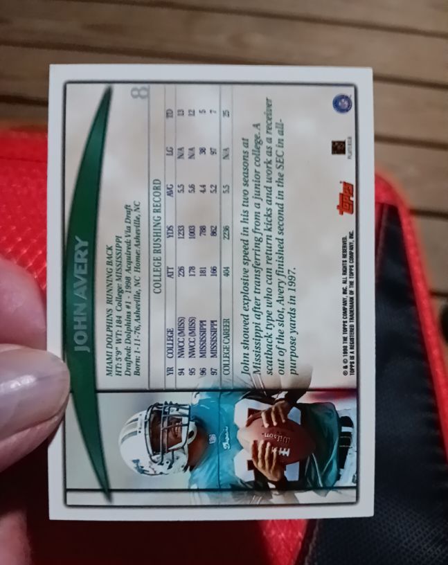 1998 Bowman #21 John Avery Miami Dolphins Rookie Card — front