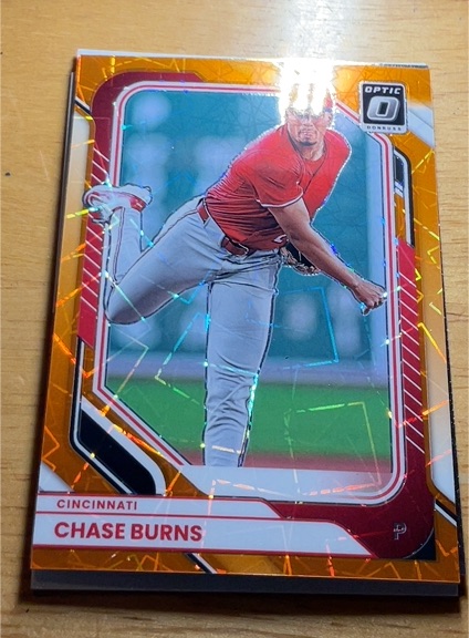 2026 Panini Donruss Optic #39 Chase Burns Orange Velocity Prizm — front