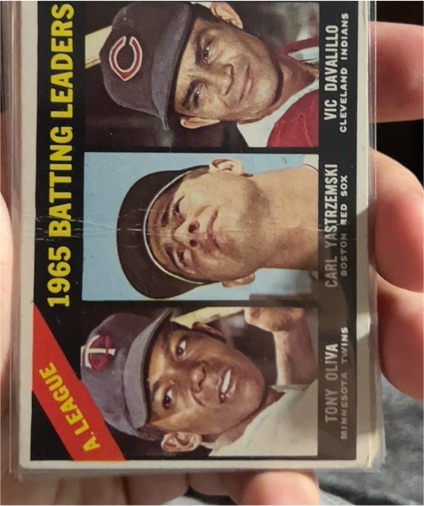 1966 Topps #216 AL Batting Leaders Carl Yastrzemski, Tony Oliva, Vic Davalillo — front