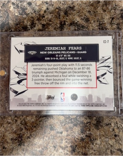 2025 Topps Jeremiah Fears #CC-7 — front