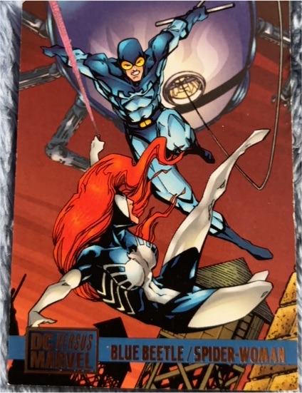 1995 Fleer DC Versus Marvel #54 Blue Beetle / Spider-Woman — front