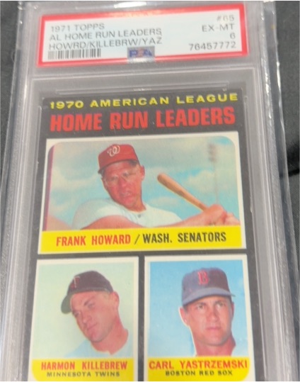 1971 Topps #65 AL Home Run Leaders Frank Howard / Harmon Killebrew / Carl Yastrzemski — front