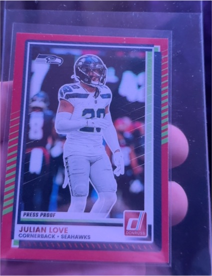 2025 Panini Donruss #197 Julian Love Press Proof Red — front