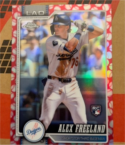 2026 Topps Chrome #102 Alex Freeland Red White and Blue Refractor RC Dodgers — front