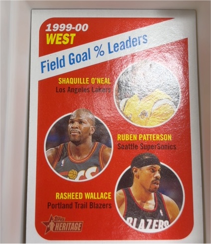 2000-01 Topps Heritage #148 1999-00 West Field Goal % Leaders Shaquille O'Neal / Ruben Patterson / Rasheed Wallace — front