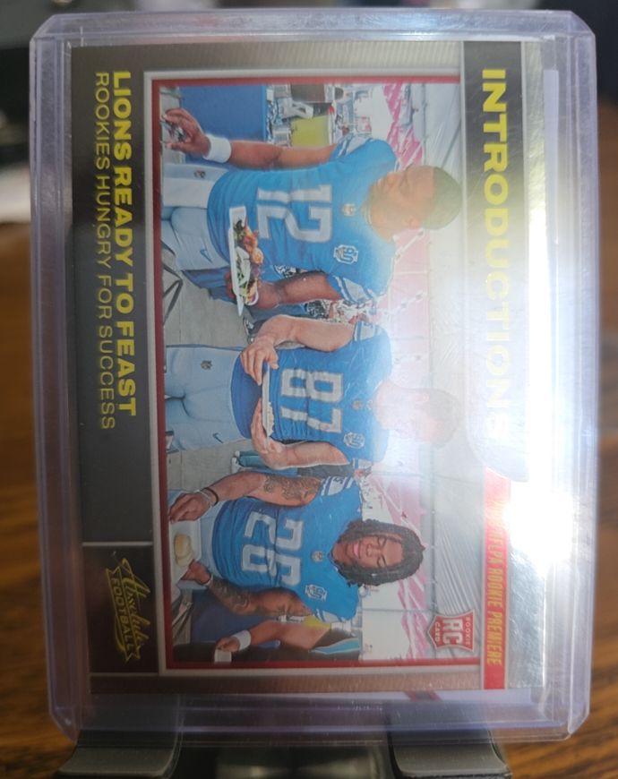 2023 Panini Absolute Introductions #20 Lions Ready to Feast Hendon Hooker, Jahmyr Gibbs, Sam LaPorta — front
