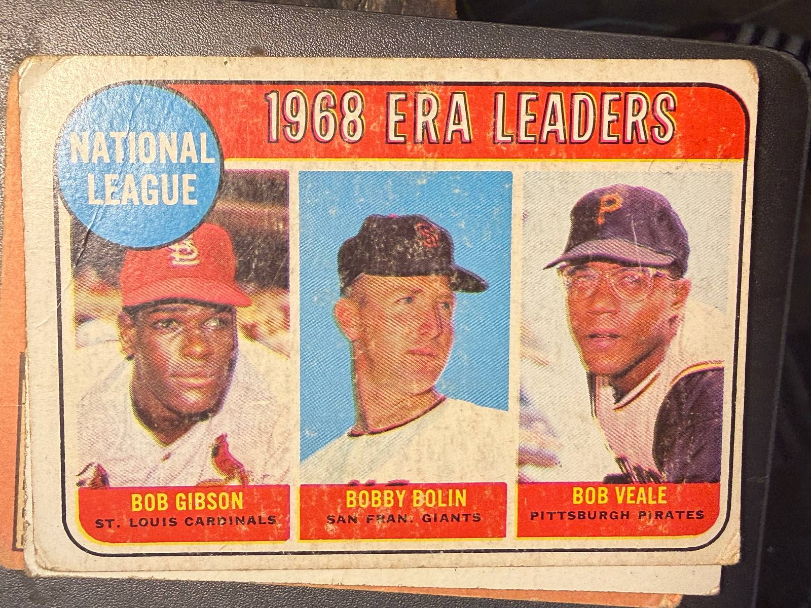 1969 Topps #8 1968 National League ERA Leaders Bob Gibson Bobby Bolin Bob Veale — front