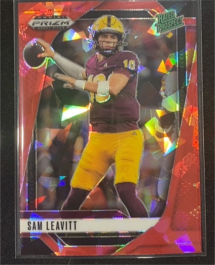 2025 Panini Prizm Draft Picks #6 Sam Leavitt Red Ice Prizm Rated Prospect — front