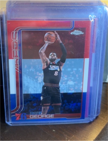 2026 Topps Chrome Update #77 Paul George Red White & Blue Refractor — front