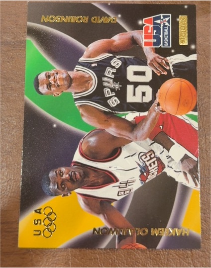 1996 Skybox USA Basketball #57 Hakeem Olajuwon / David Robinson — front