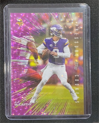 2026 Topps Flagship #PC-20 J.J. McCarthy Pressure Cookers Pink Crackle Foil — front
