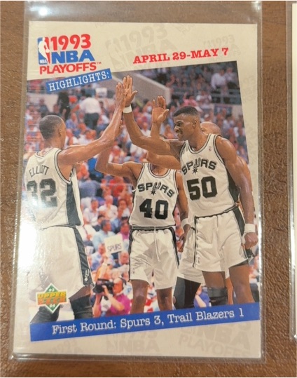 1993-94 Upper Deck NBA Playoffs Highlights #183 Spurs 3, Trail Blazers 1 — front
