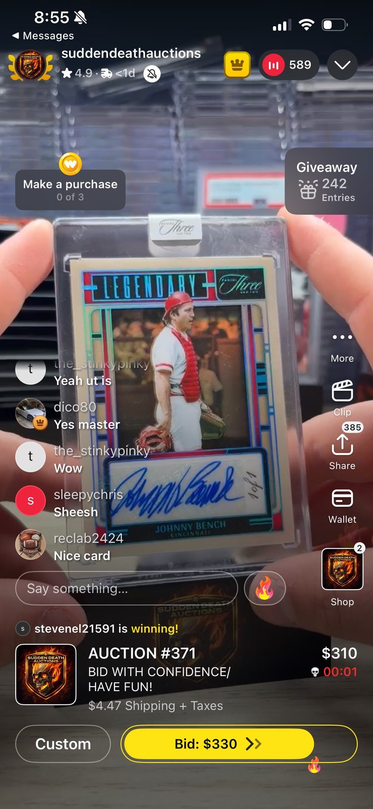 2025 Panini Three and Two Legendary Signatures #LS-JB Johnny Bench — front