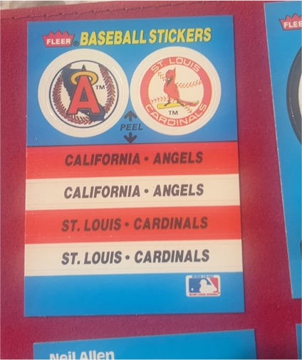 1987 Fleer #NNO California Angels / St. Louis Cardinals Team Stickers — front