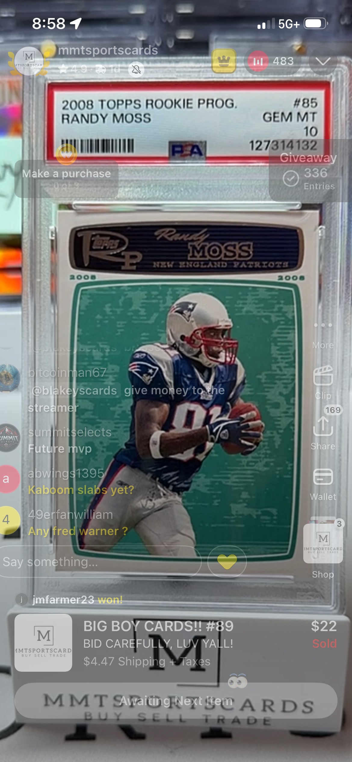 2008 Topps Rookie Progression #85 Randy Moss — front