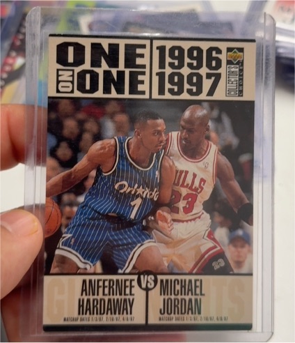 1996-97 Upper Deck Collector's Choice #356 One on One Michael Jordan vs Anfernee Hardaway — front