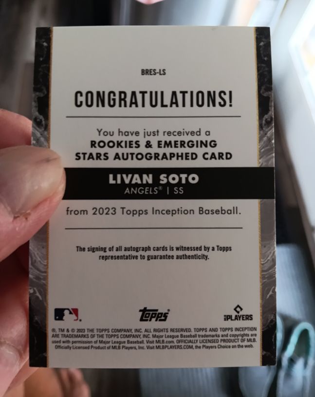 2023 Topps Inception BRES-LS Livan Soto Rookie and Emerging Stars Autographed Card — front
