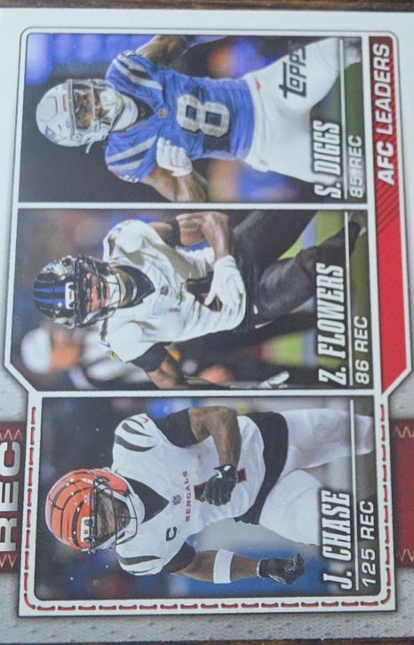 2026 Topps Flagship #284 AFC Receiving Leaders Stefon Diggs / Ja'Marr Chase / Zay Flowers — front