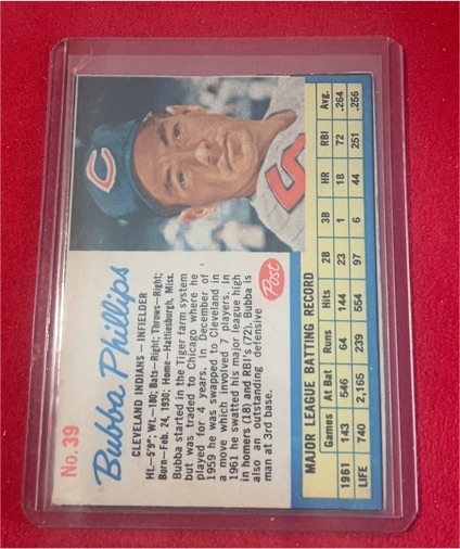 1962 Post #39 Bubba Phillips — front