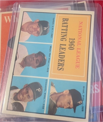 1961 Topps #41 NL Batting Leaders Willie Mays Roberto Clemente Dick Groat Norm Larker — front