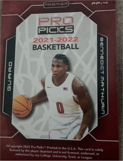 2021-22 Pro Picks Premier #PP-4 Bennedict Mathurin — front