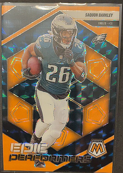 2025 Panini Mosaic Epic Performers Orange Prizm #2 Saquon Barkley — front
