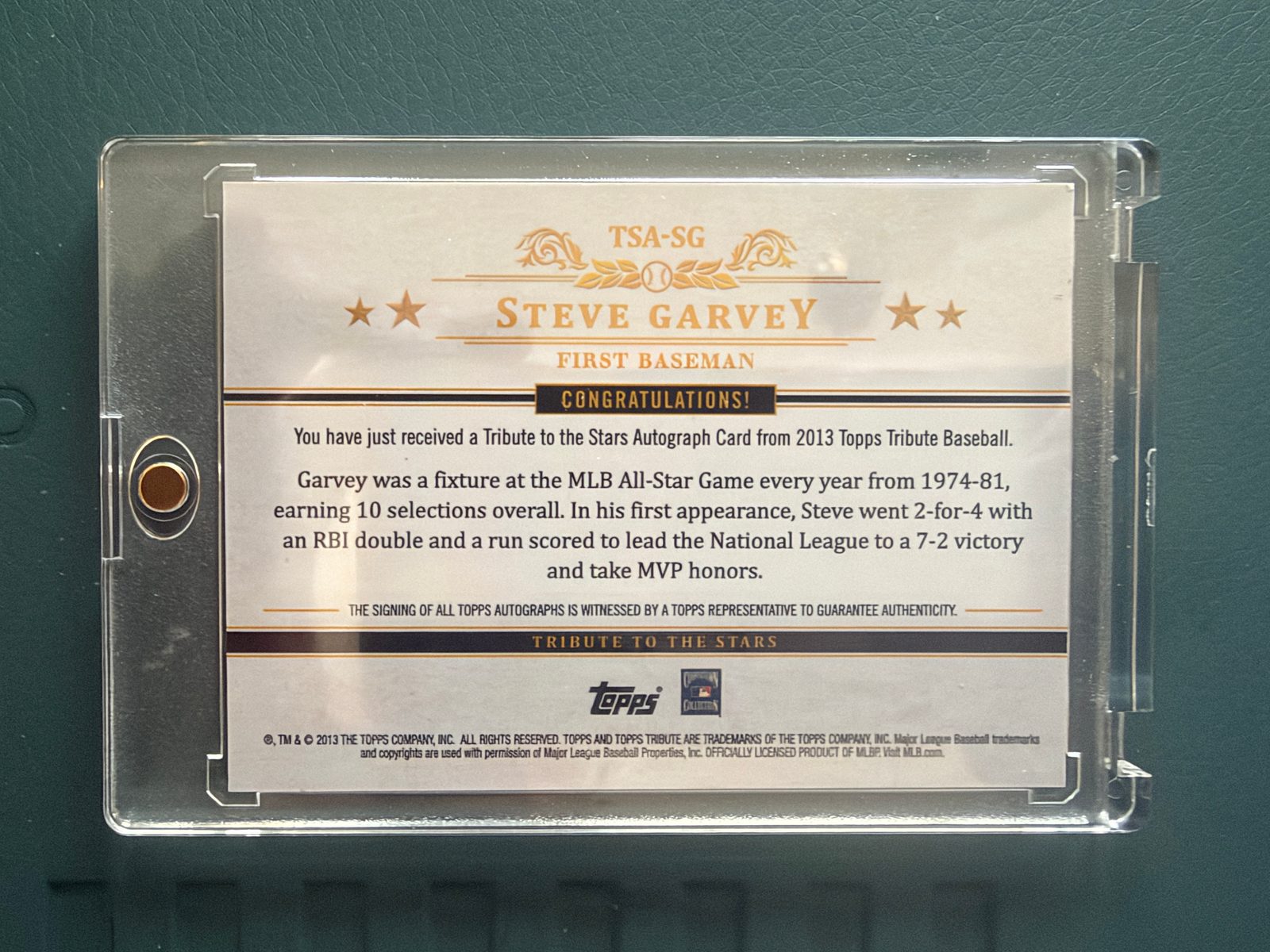 2013 Topps Tribute to the Stars TSA-SG Steve Garvey — front