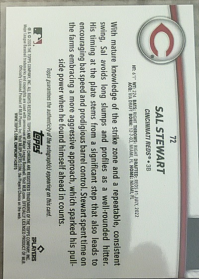 2026 Topps Chrome #RA-STE Sal Stewart — back