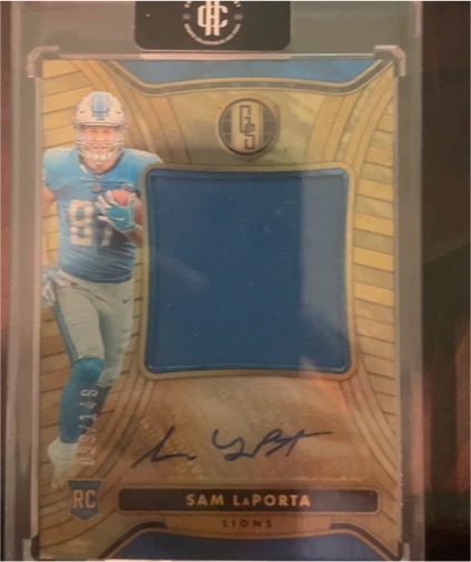 2023 Panini Gold Standard #RAJ-32 Sam LaPorta Rookie Patch Auto Jumbo Jersey — front