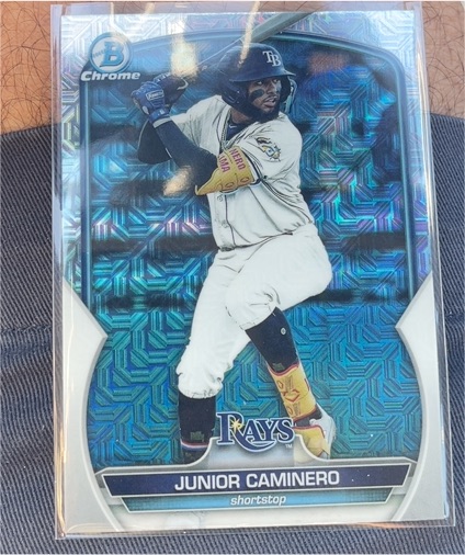 2023 Bowman Chrome #BCP-162 Junior Caminero Mojo Refractor — front