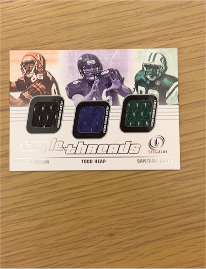 2001 Fleer Legacy Triple Threads #TT-JHM Chad Johnson Todd Heap Santana Moss — front