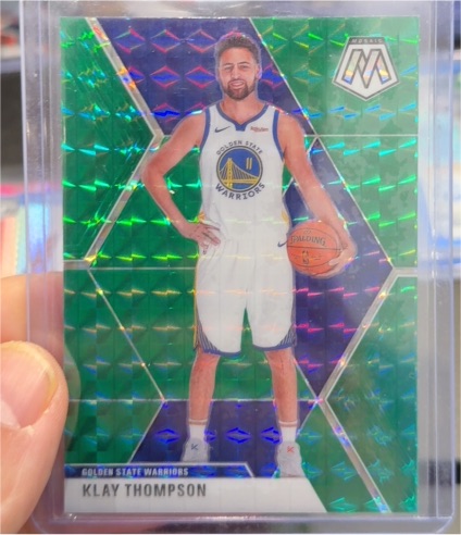 2019-20 Panini Mosaic #80 Klay Thompson Green Prizm — front